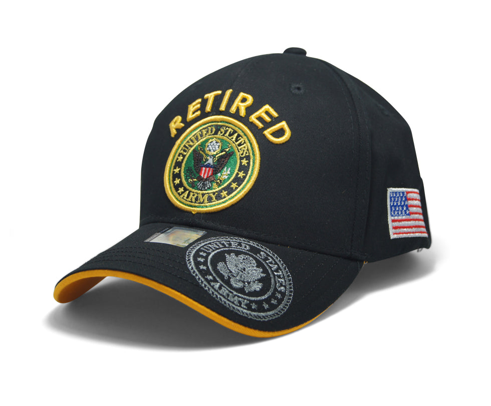 Official Licensed Military RETIRED U.S.ARMY Cap/Hat Embroidered Black/Gold