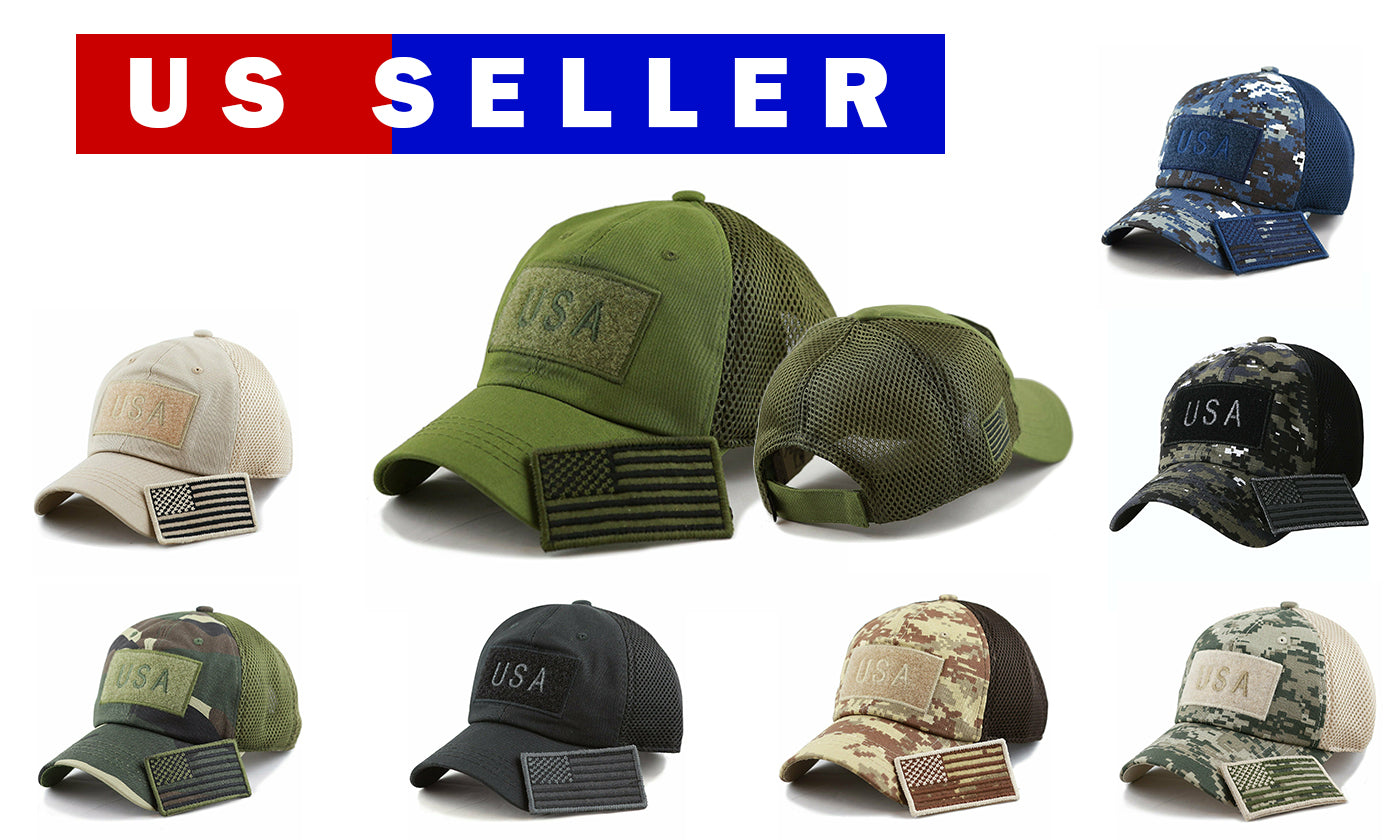 USA American Flag Hat Detachable Patch Cotton Baseball Mesh Military Army Cap