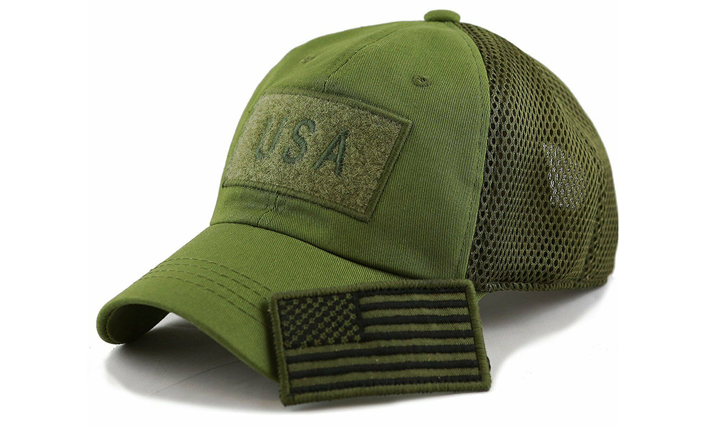 USA American Flag Hat Detachable Patch Cotton Baseball Mesh Military Army Cap