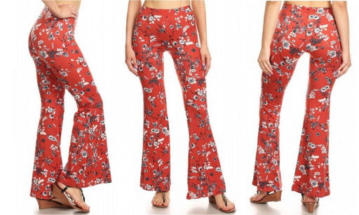 Red Color Women's Yoga Pant Blanca Brick Color Floral Print