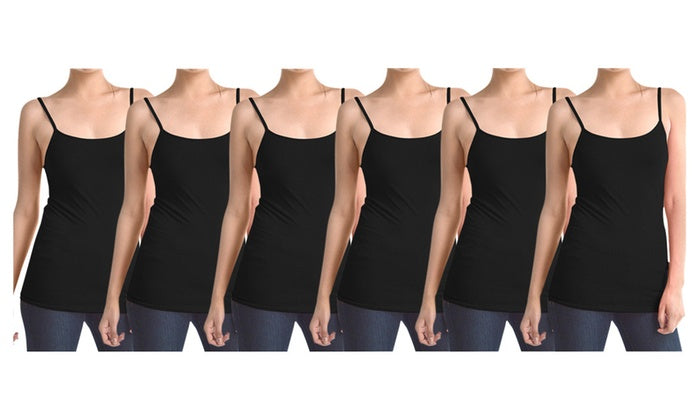 All Black Women's Slimming Camisoles with Adjustable Straps (6-Pack)