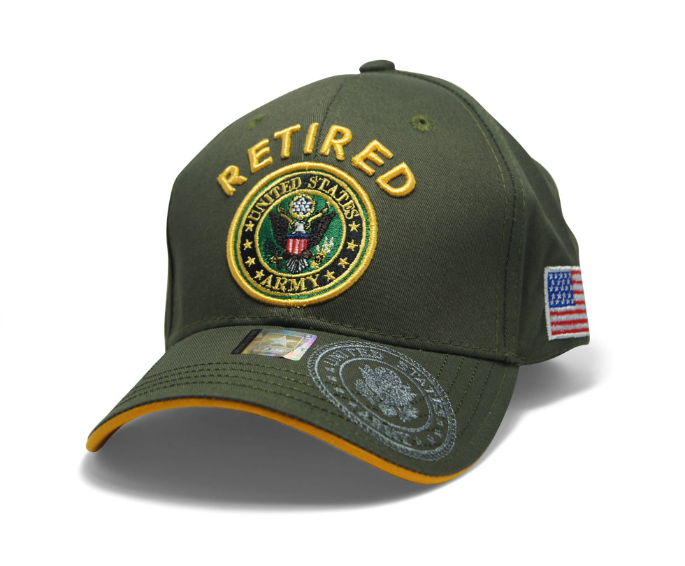 Official Licensed Military RETIRED U.S.ARMY Cap/Hat Embroidered Olive/Gold