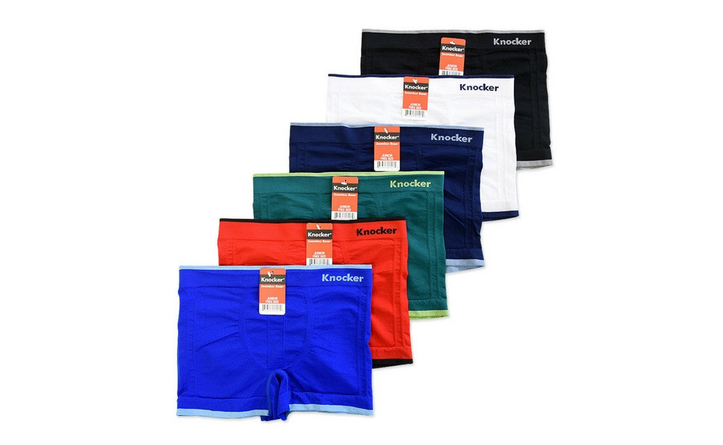 Knocker's Junior's Athletic Seamless Compression Boxer Briefs (12 Pack) SOLIDS