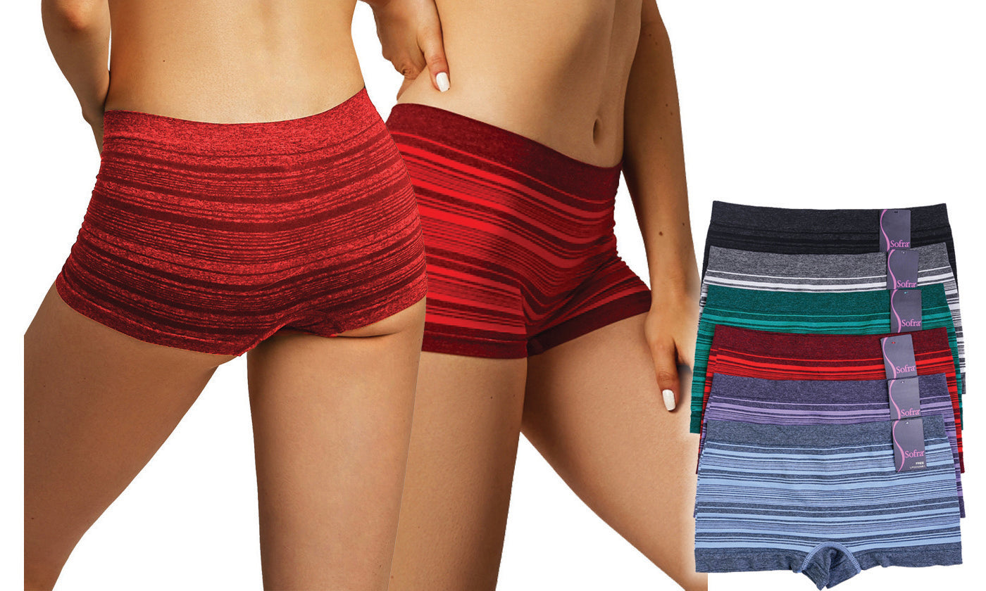 Blanca Women's Seamless Spandex Stripes Boyshort Panties (6 Pack) LP0232SB
