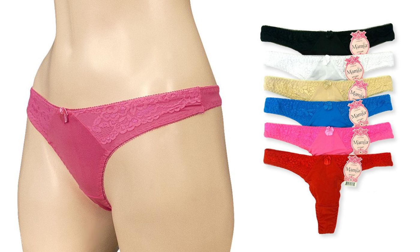 Blanca Ladies Comfortable Lace Thong Panty Bikini (12 Pack)