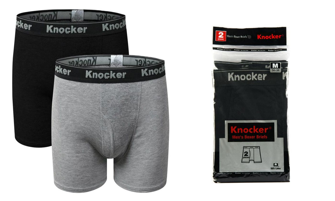 Knocker Men's All Cotton Boxer Briefs. Big Sizes Available. (12 Pack)